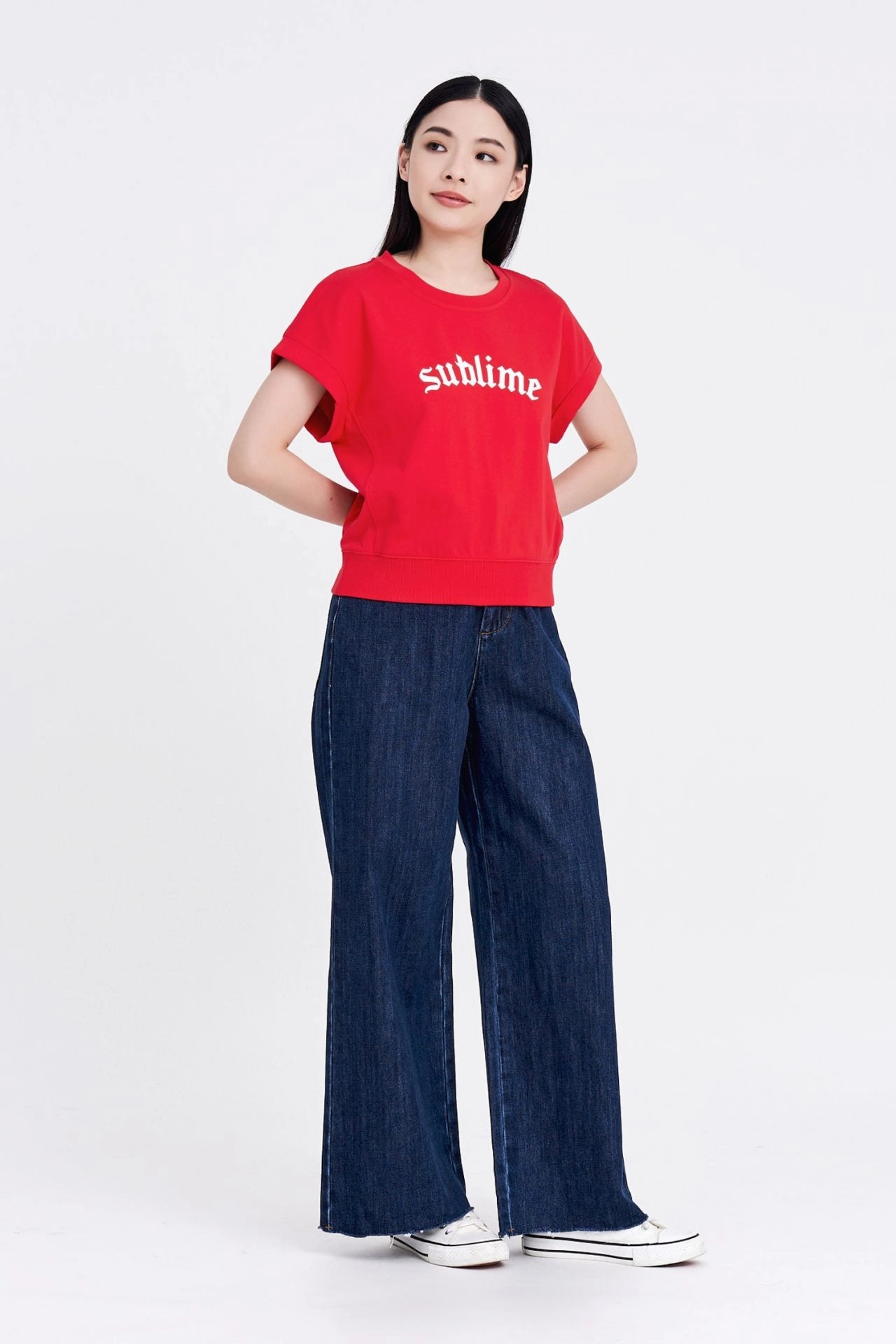 Cotton Graphic Rib Hem Tee [AT] Flattering Shape Chilly Layer