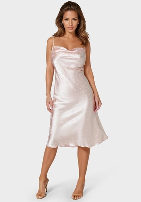 Cowl Neck Midi Satin Jacquard Dress Sunset Look