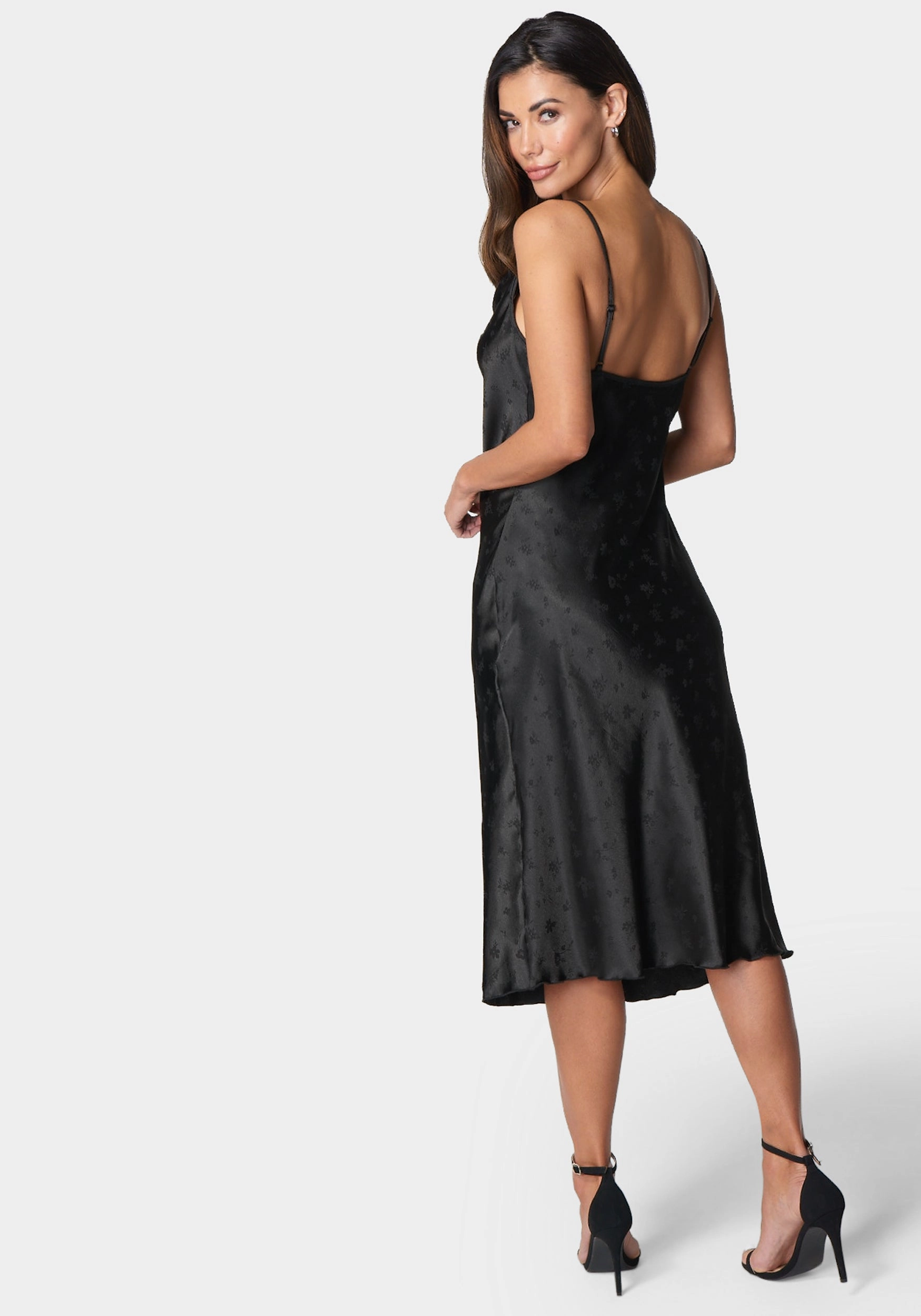 Polished Style Fit For All Cowl Neck Midi Satin Jacquard Dress