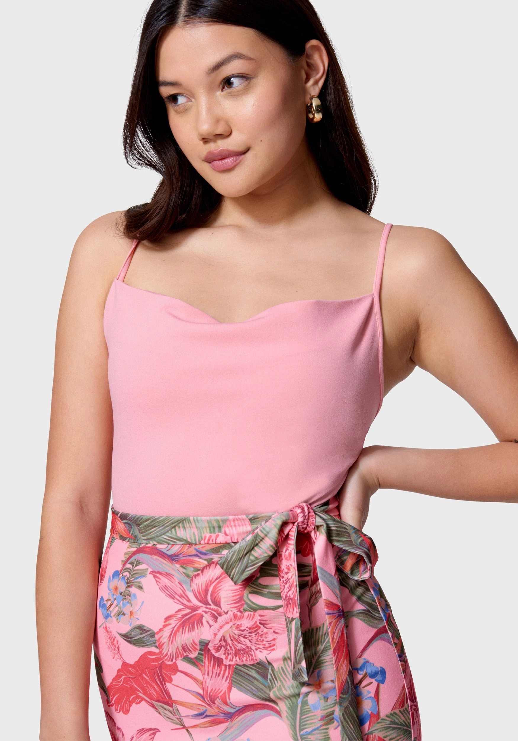 Sleek And Stylish Smart Glide Cowl Neck Print Dress