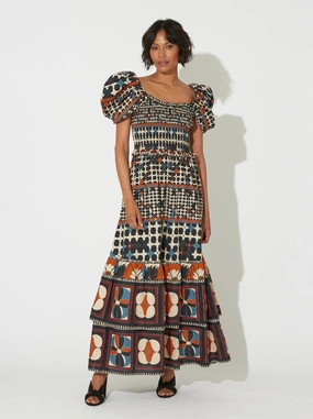 Balloon-Sleeve Subtle Lines Fay Maxi Dress - Deco