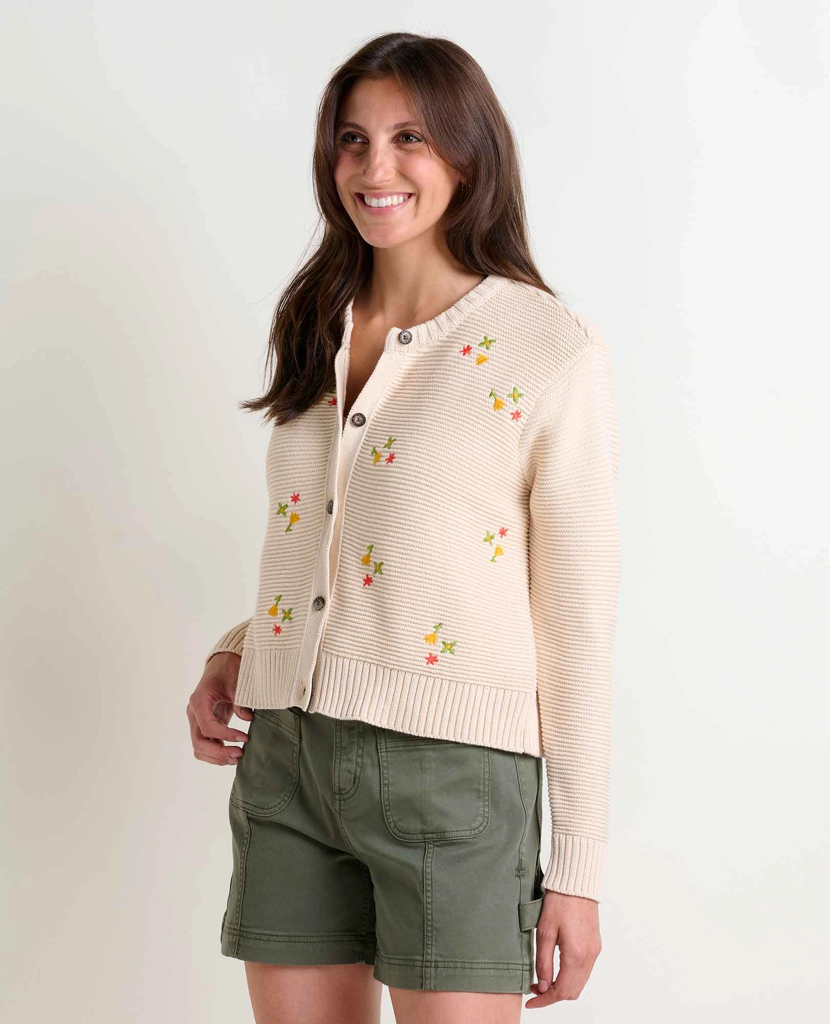 Temperature Regulating Layered Wear Bianca Crew Cardigan Embroidered