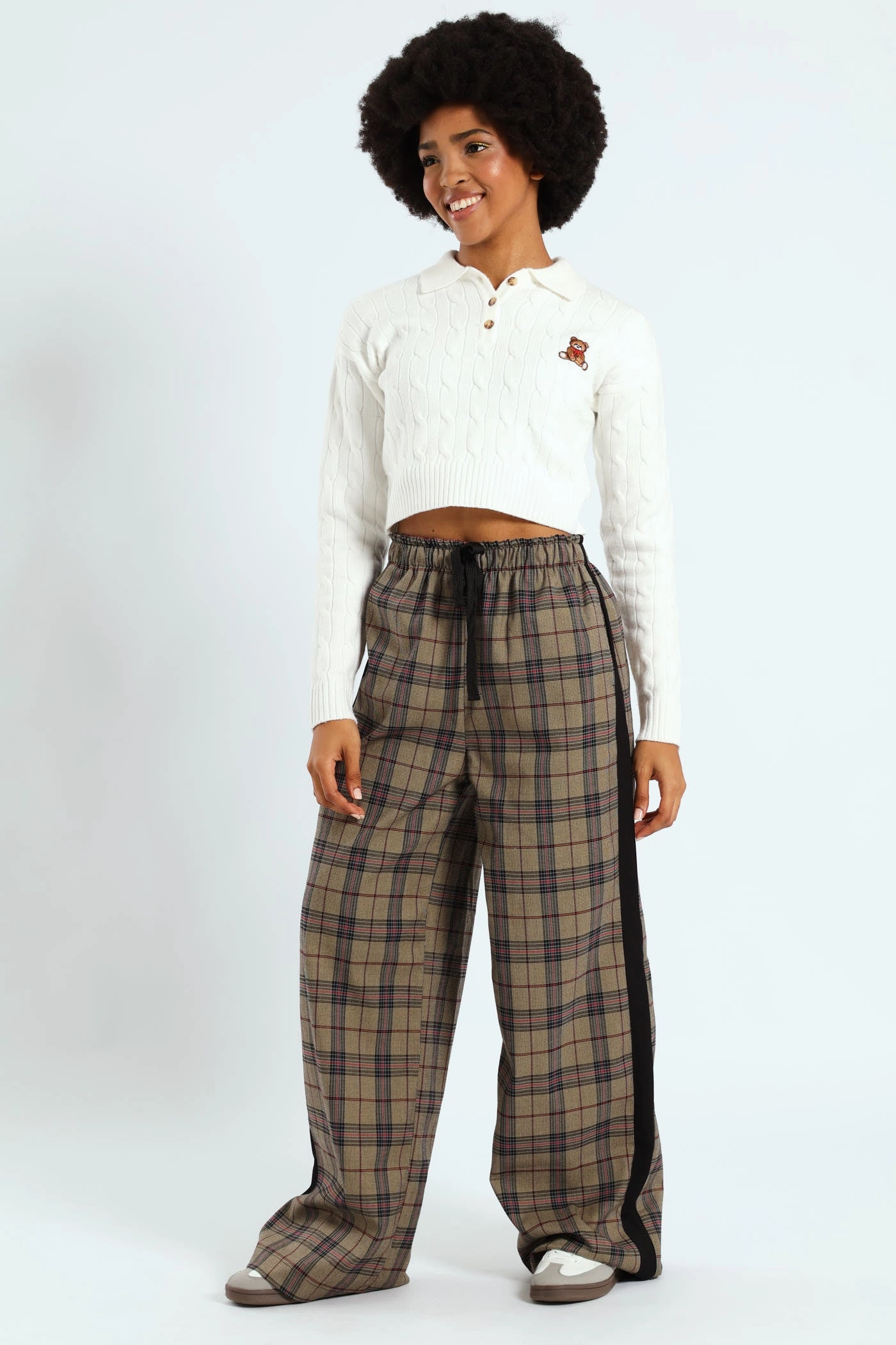 Check Side Stripe Trouser - Neutral Comfy Vibes