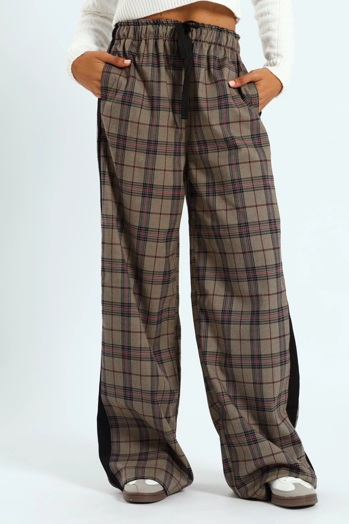 Check Side Stripe Trouser - Neutral Travel Ready Slim wear