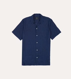 Indigo Ramie Camp Collar Short Sleeve Shirt Gym Wear