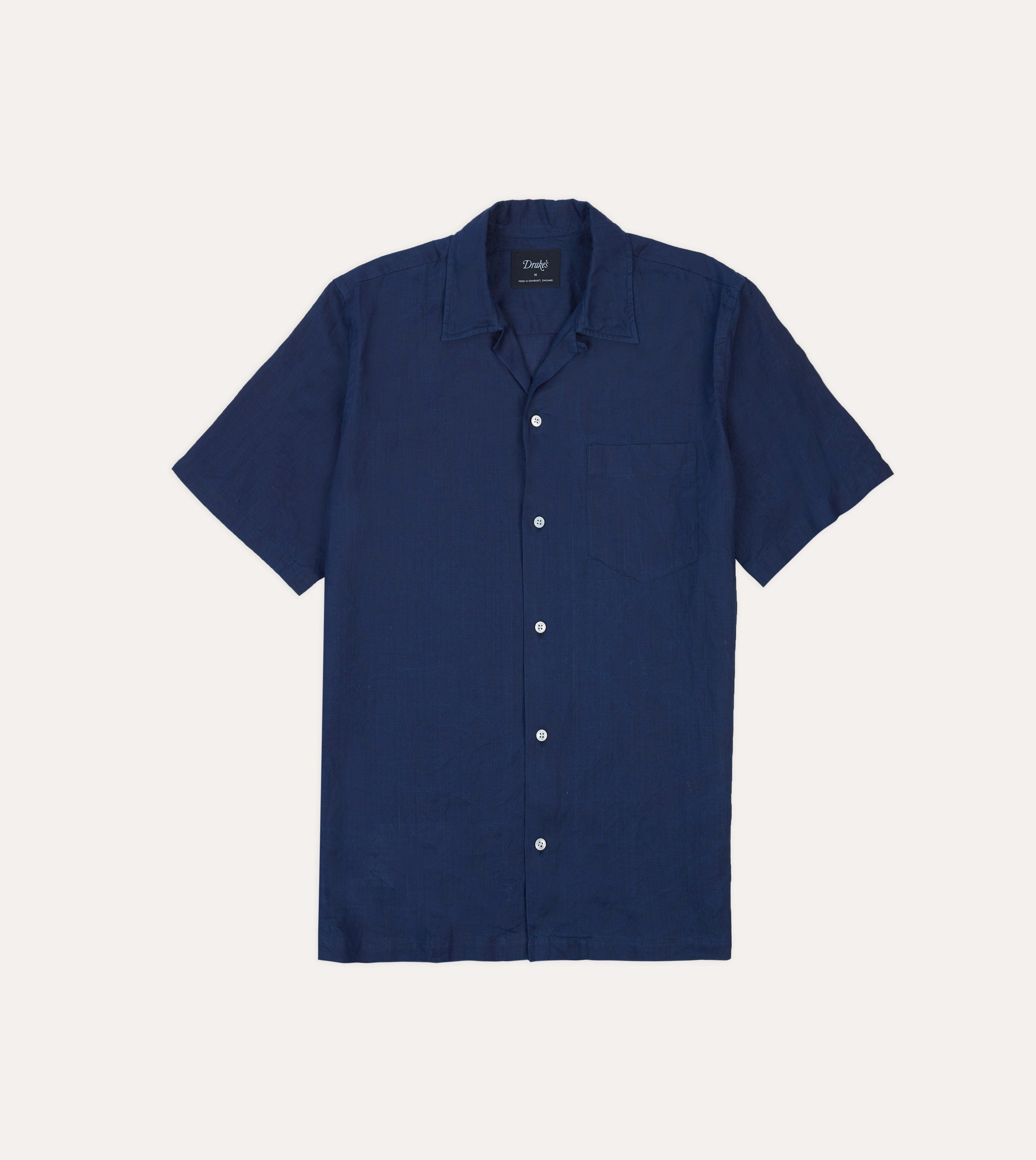 Indigo Ramie Camp Collar Short Sleeve Shirt Gym Wear