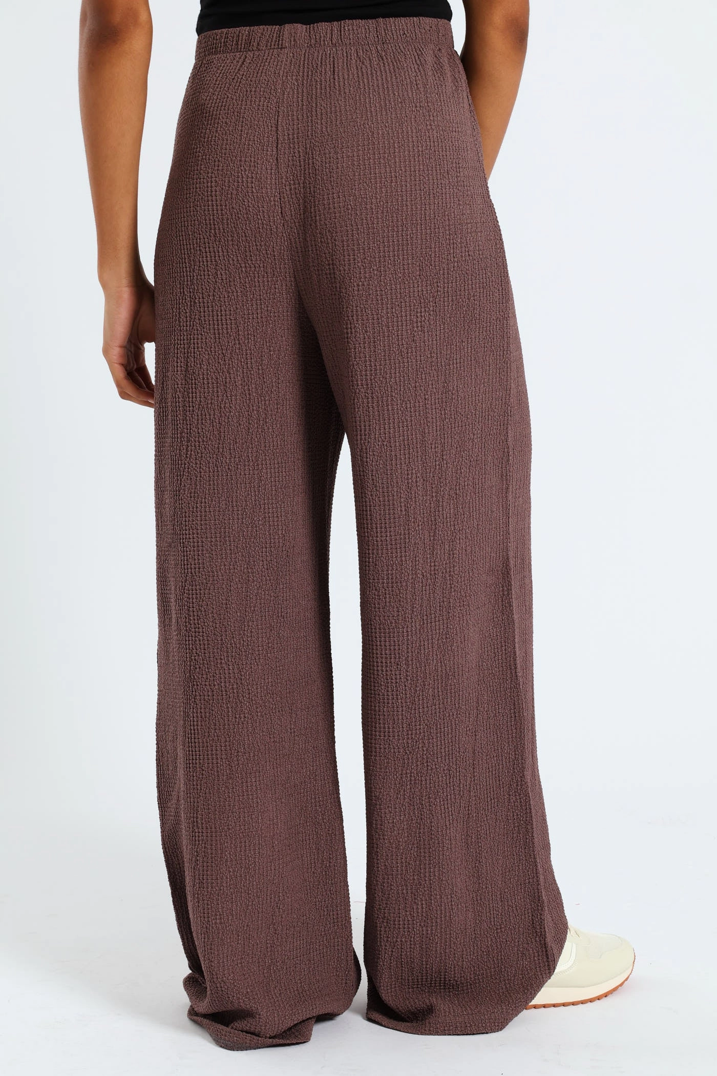 Wool blend Crinkle Knit Wide Leg Pants - Taupe