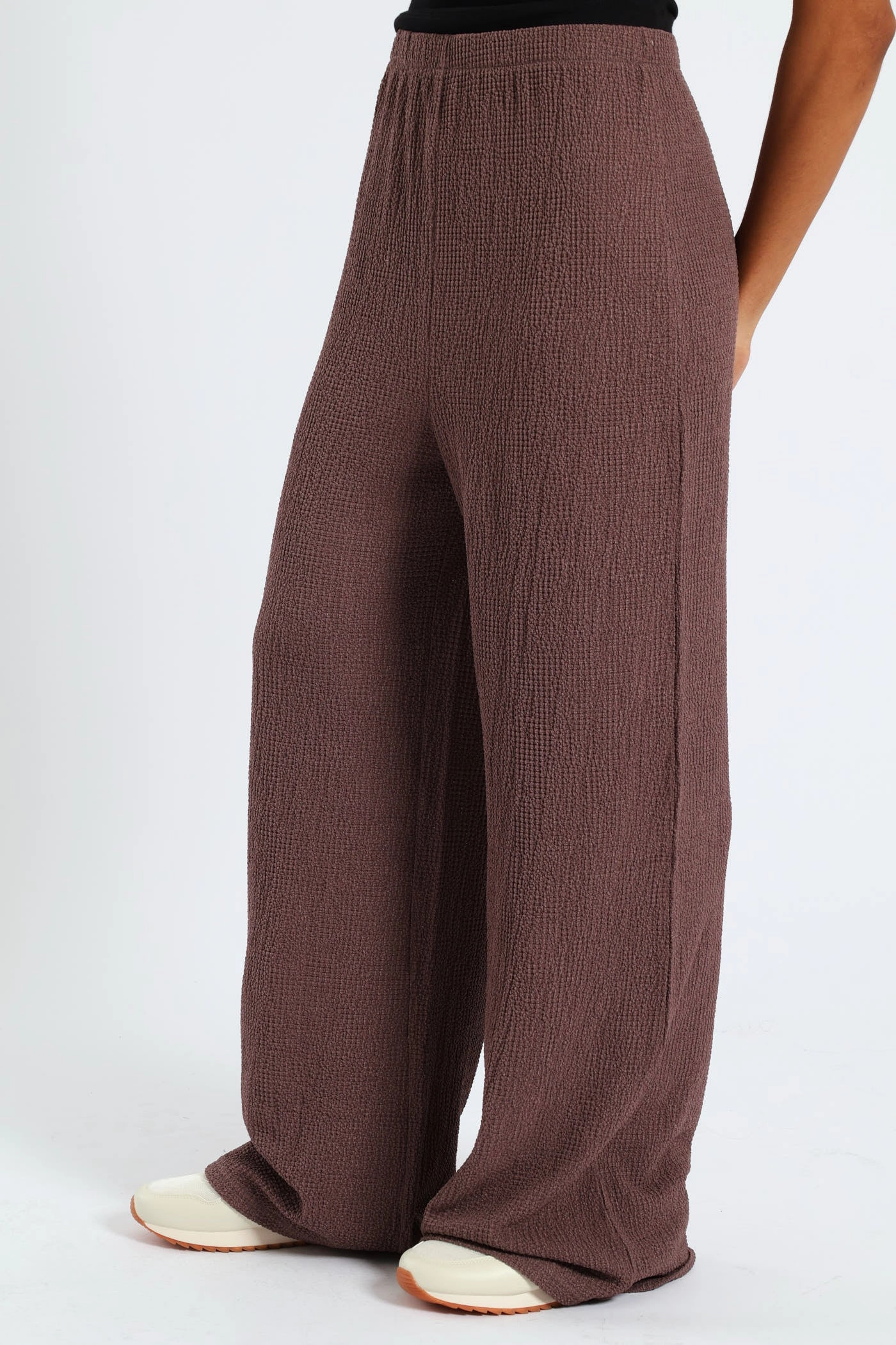 Crinkle Knit Wide Leg Pants - Taupe Sleek Appearance Clean Lines