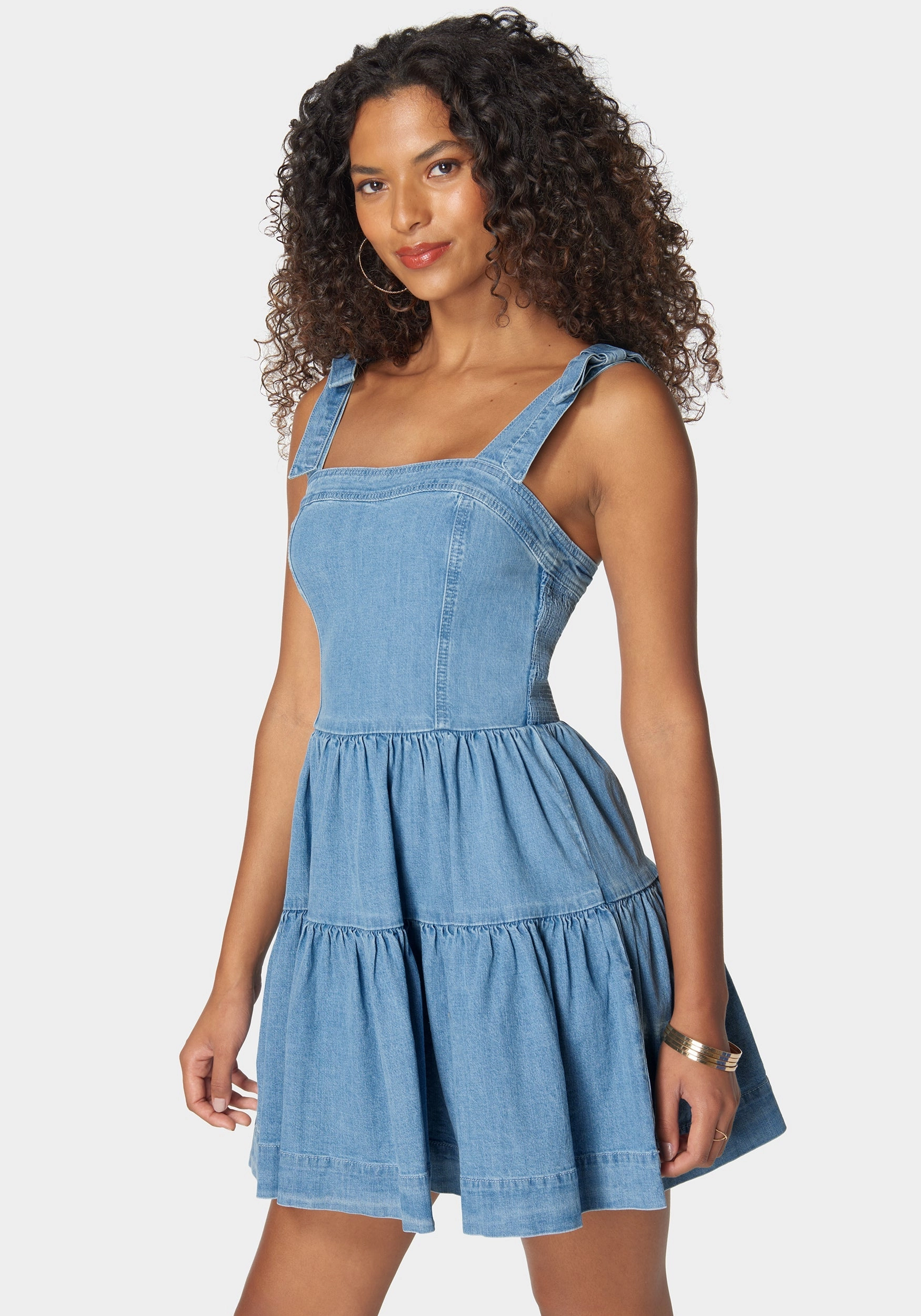 Chic Casual Wear Bow Detail Fit And Flare Denim Dress