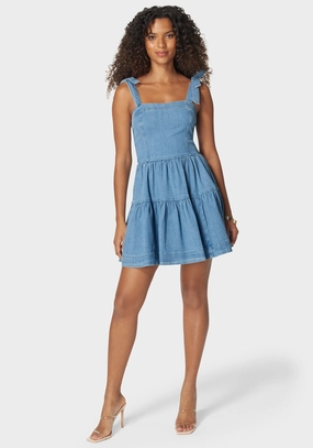 Smooth Layers Smart and Relaxed Bow Detail Fit And Flare Denim Dress