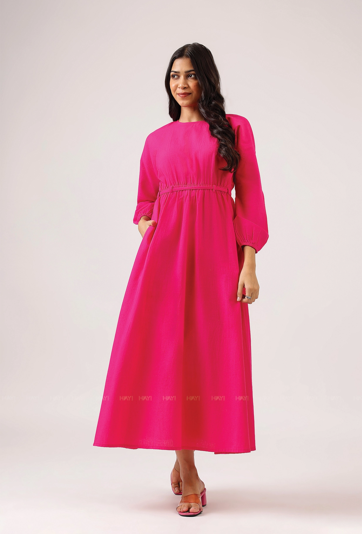 Crowned In Pink Wasit Tie With Back Slit Flared Maxi Fashionable Layer Glossy-Finish