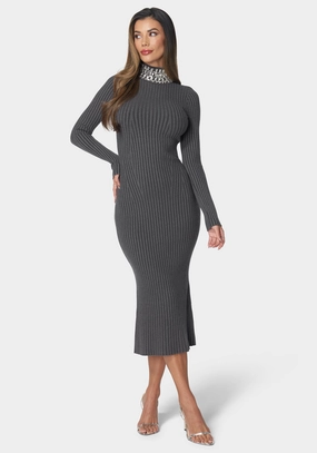 All-Season Comfort Crystal Neck Midi Sweater Dress