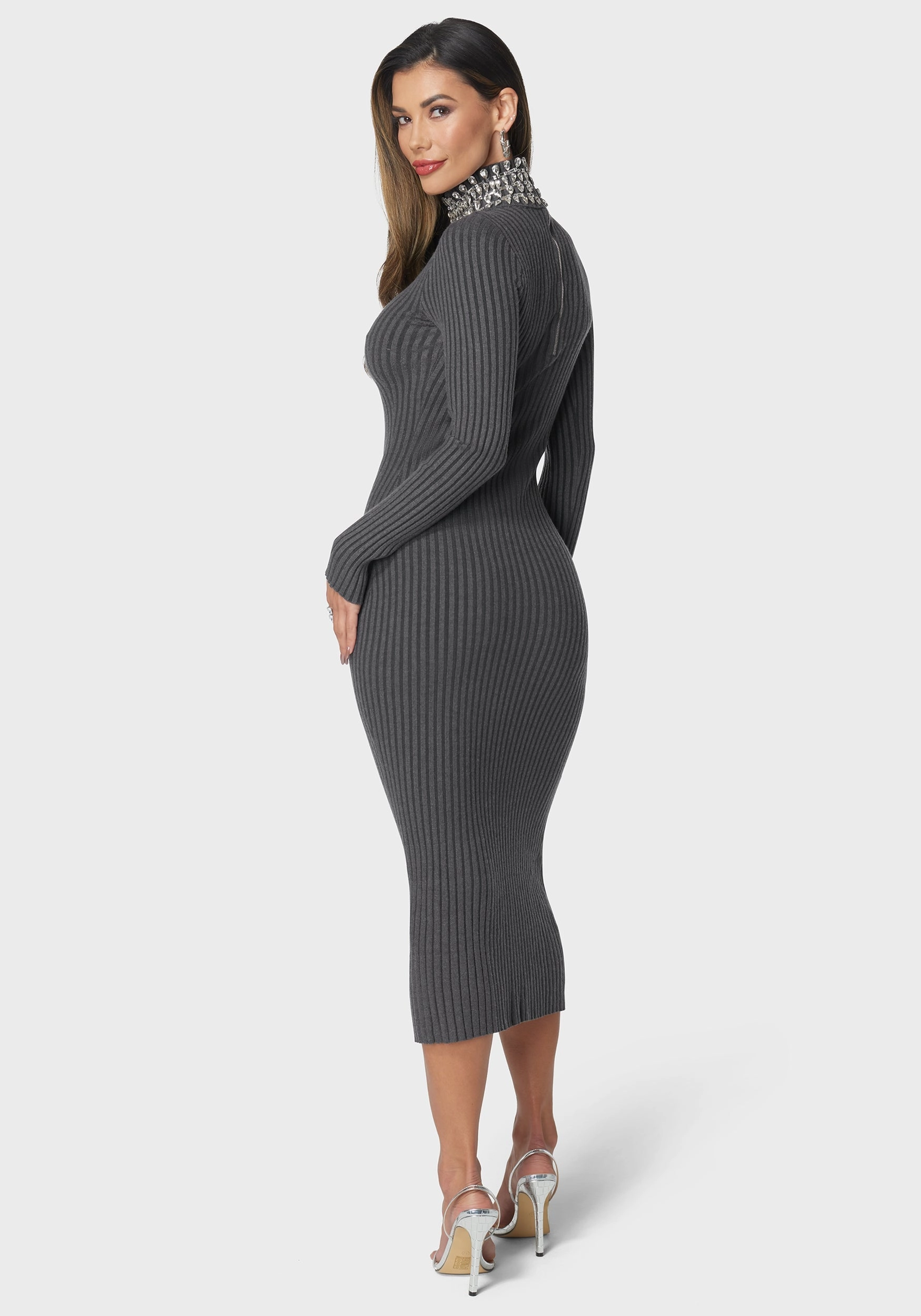 Luxe Fit Crystal Neck Midi Sweater Dress