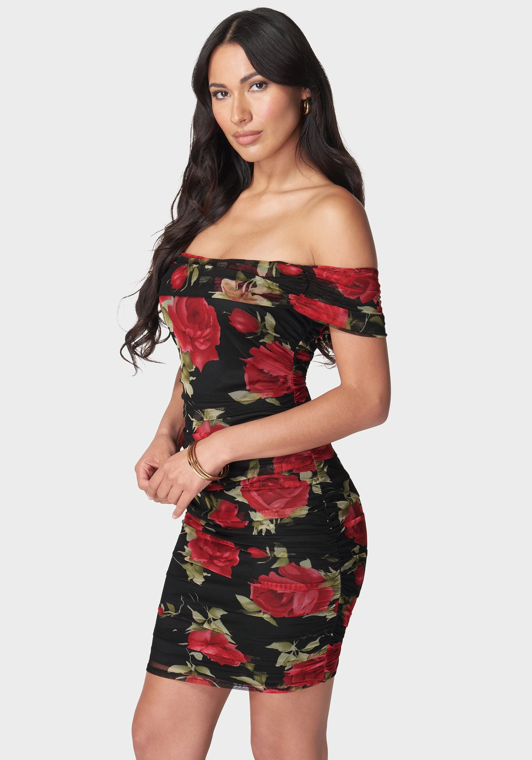 Calm Silhouette Light Motion Off Shoulder Mesh Dress