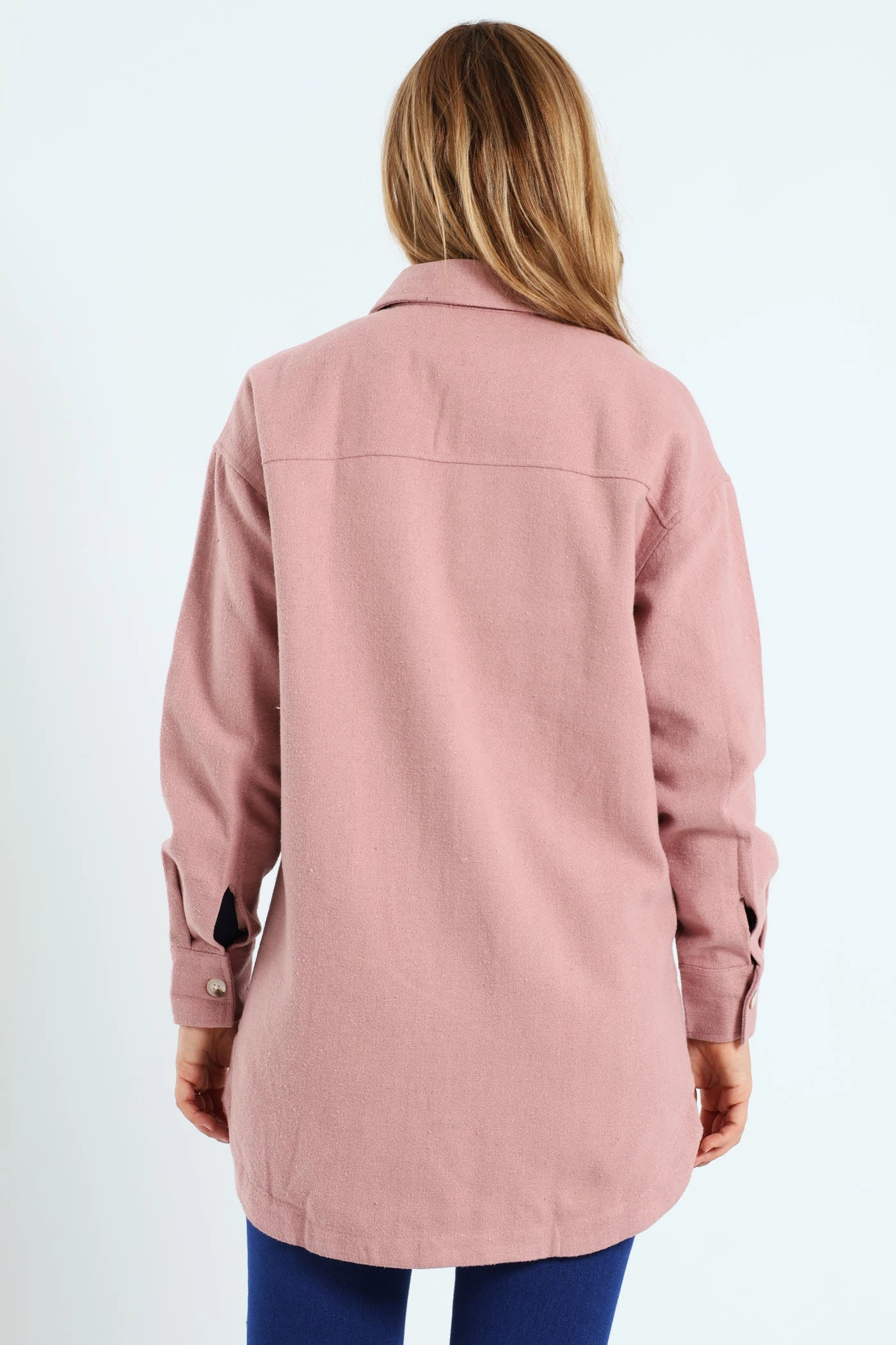 Curved Hem Long Length Lined Melton Shacket - Blush Four Way Stretch Material