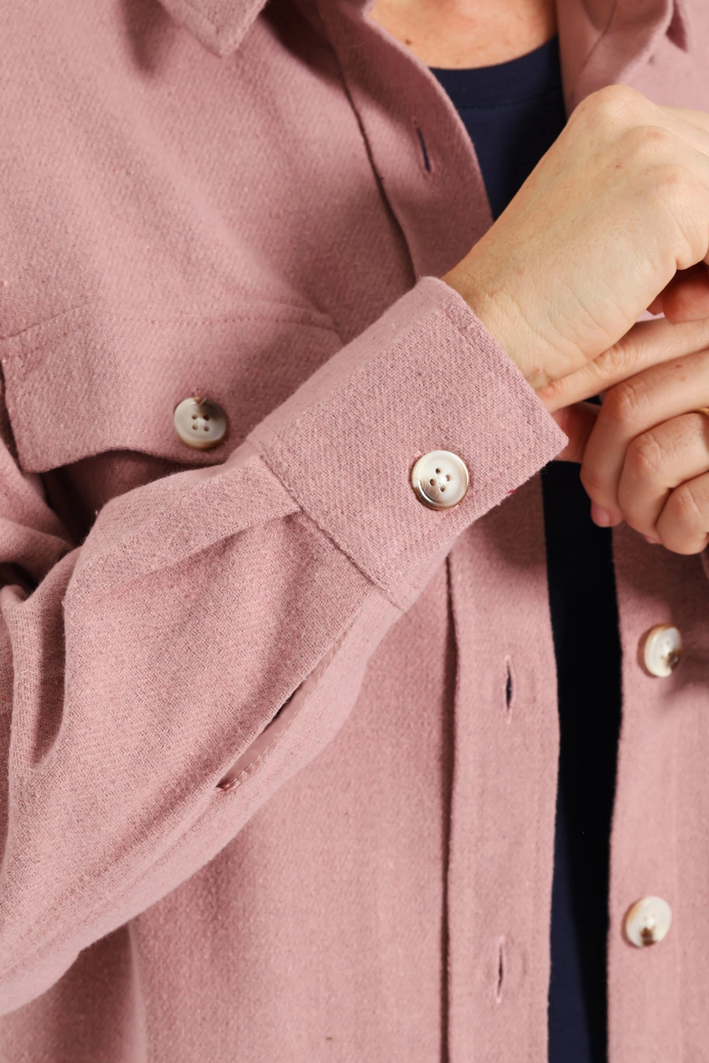 Curved Hem Long Length Lined Melton Shacket - Blush Utility Inspired Look Anti Pilling Surface