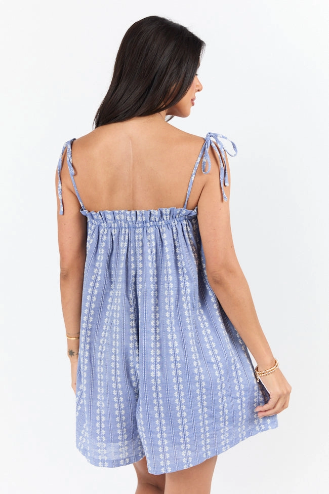 Flared shape Following Along Blue Chambray Print Romper FINAL SALE