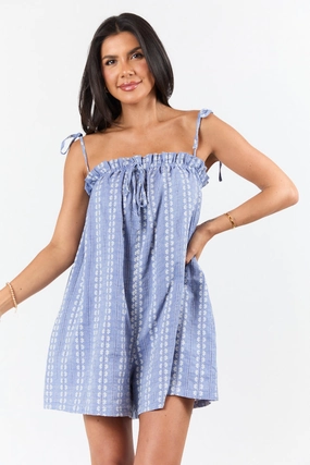 Following Along Blue Chambray Print Romper FINAL SALE Breeze Grace