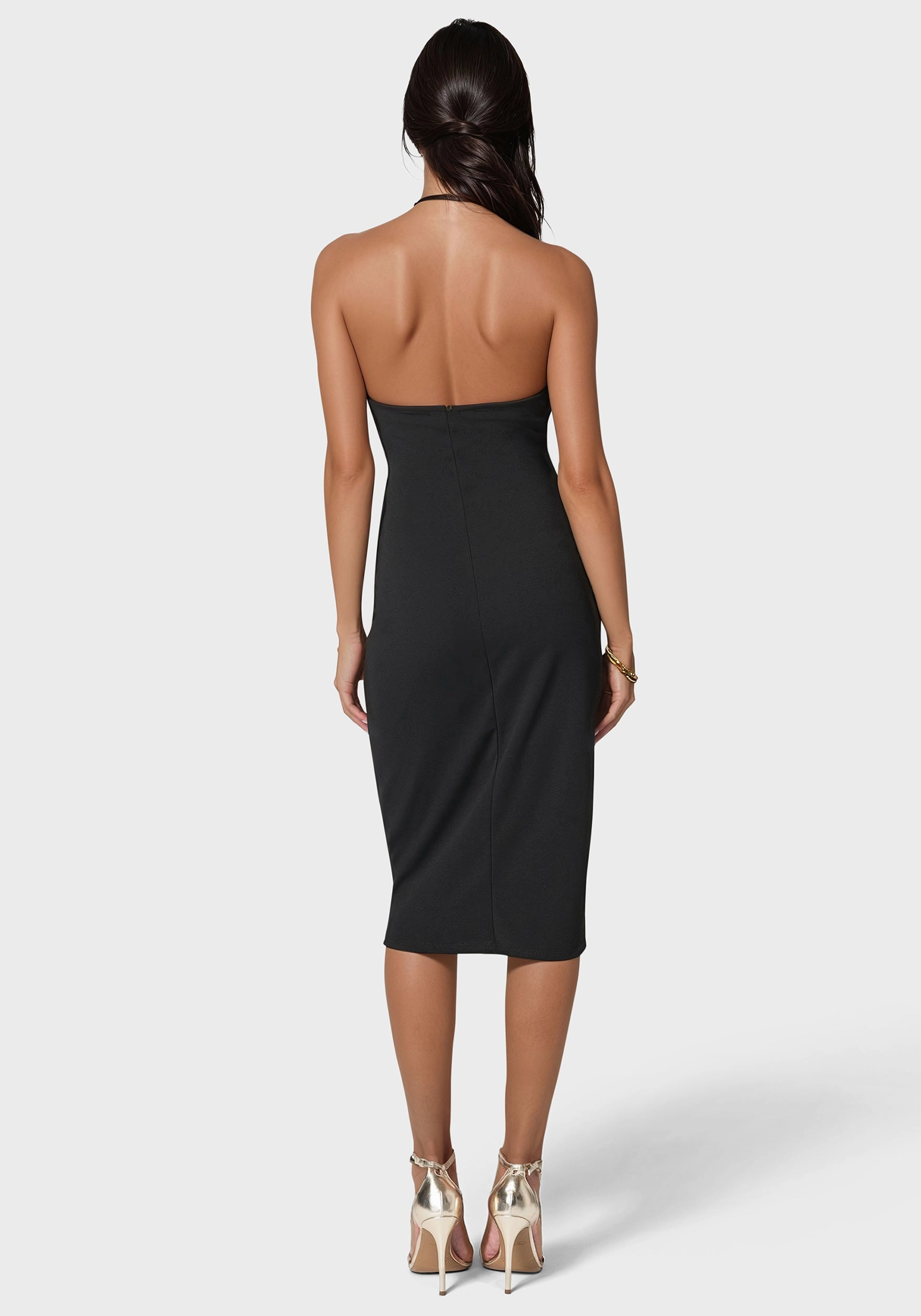 Cutout Choker Neck Midi Dress Smooth Finish Shine Moment