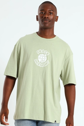 Simple Comfort Look Oversized Peace Printed Tee - Sage