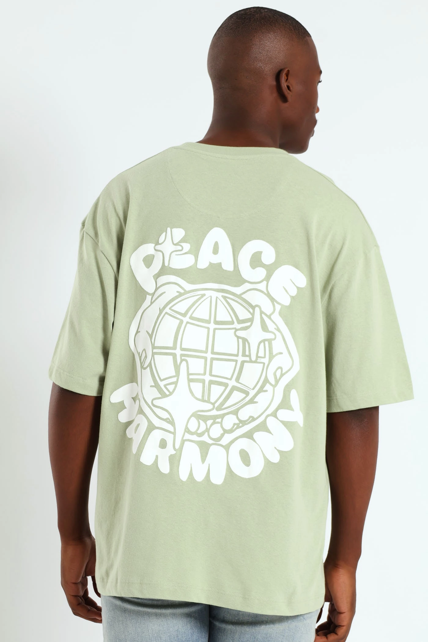Buttery Soft Fabric Odor Resistant Treatment Oversized Peace Printed Tee - Sage