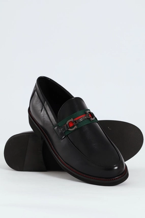 Tape & Trim Upper Detail Slip On Formal Shoe  - Black Polished Look Fine Detail