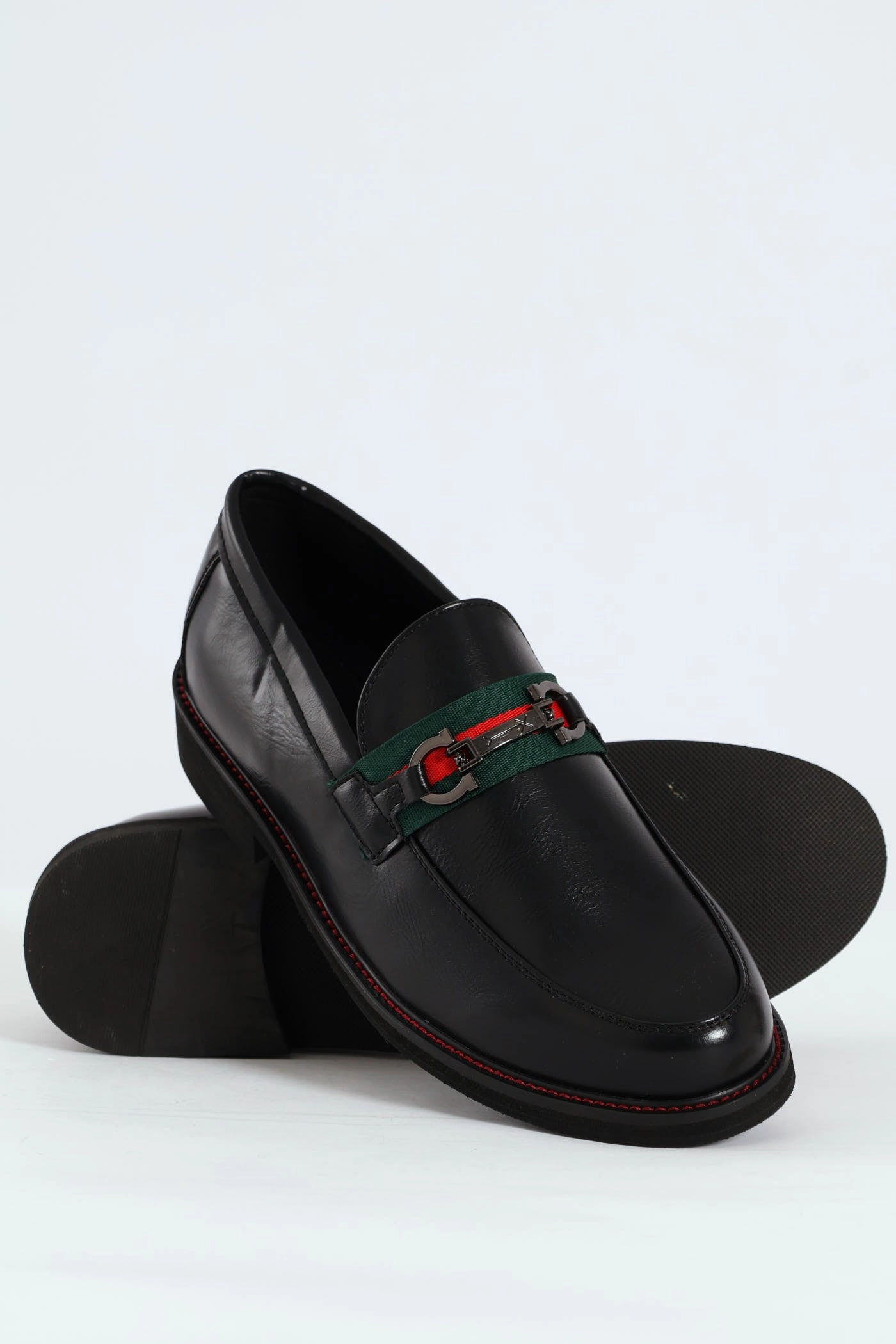 Tape & Trim Upper Detail Slip On Formal Shoe  - Black Polished Look Fine Detail