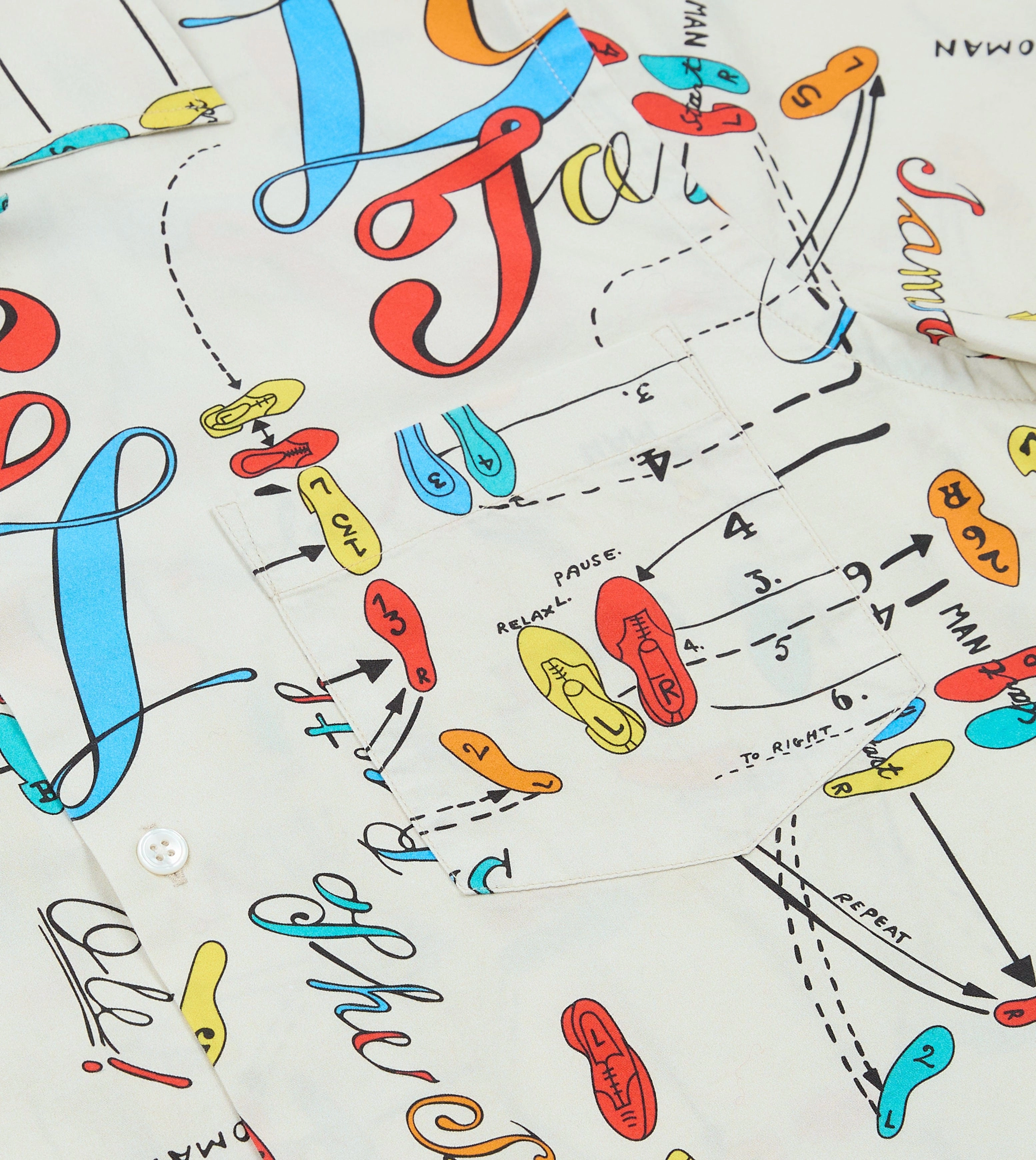 Dance Steps Print Cotton Camp Collar Short Sleeve Shirt Bold Graphics