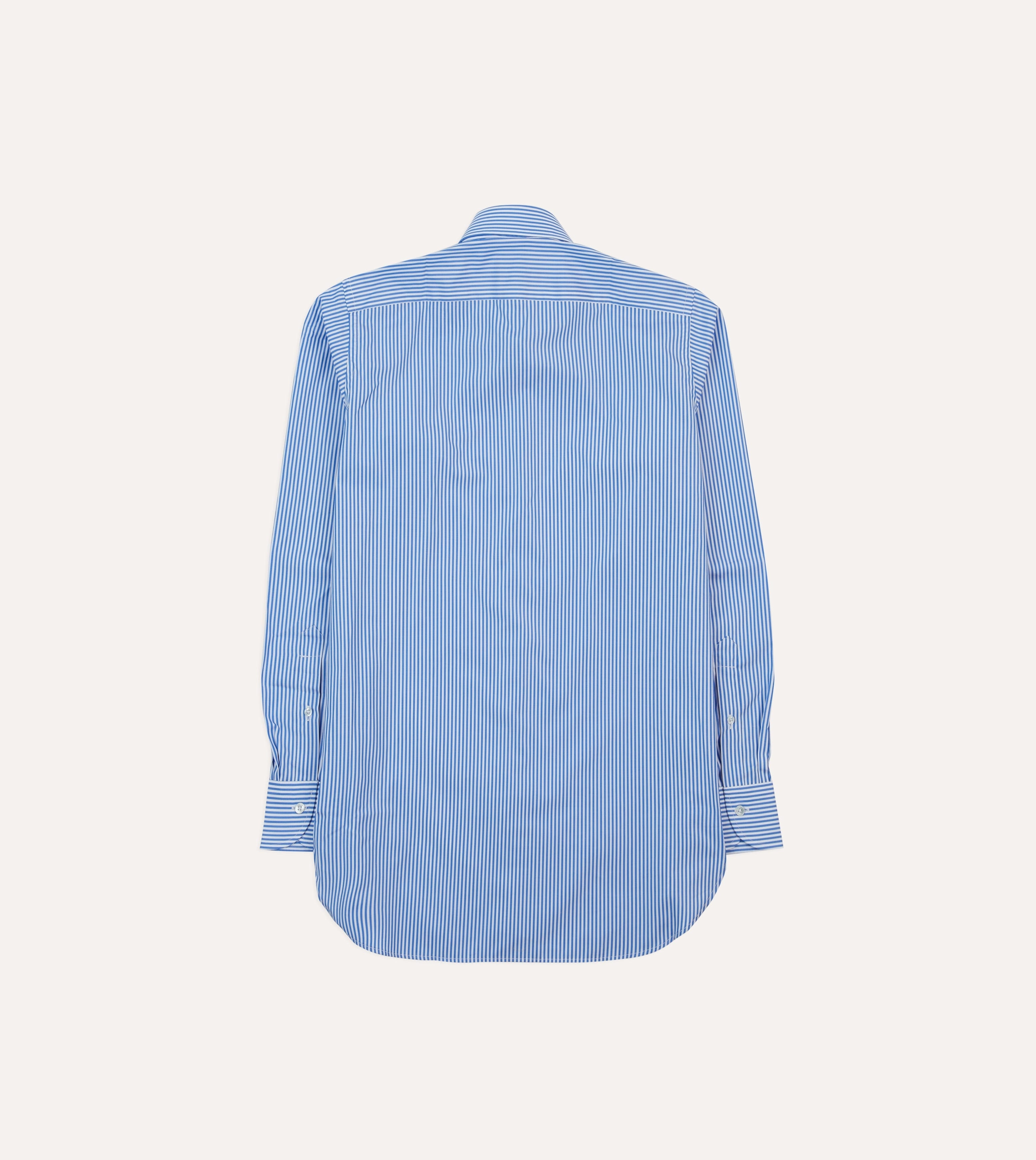 Dark Blue and White Bengal Stripe Spread Collar Cotton Poplin Shirt Checkered Look Tropical theme