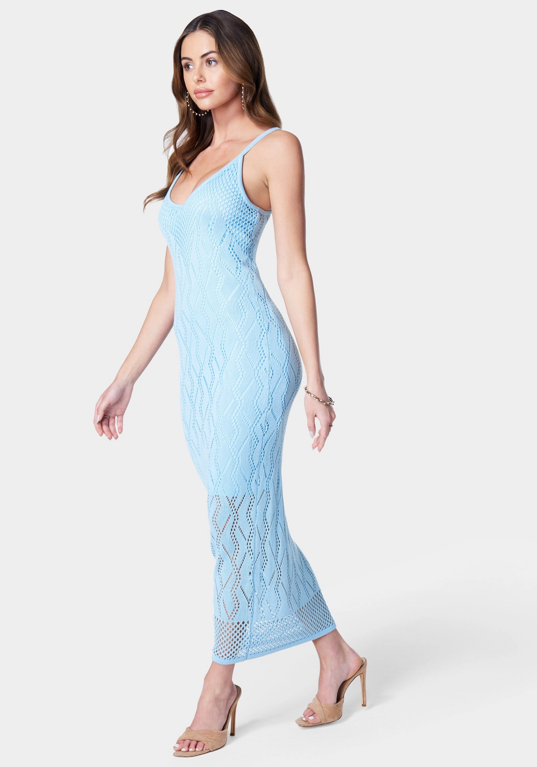 Unlined Look Sun-Protective V Neck Midi Crochet Dress