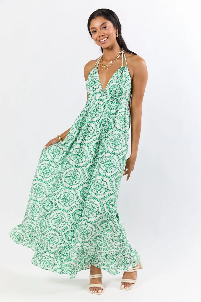 Fashion Fit Charleston Charm Green and Ivory Printed Maxi Dress FINAL SALE