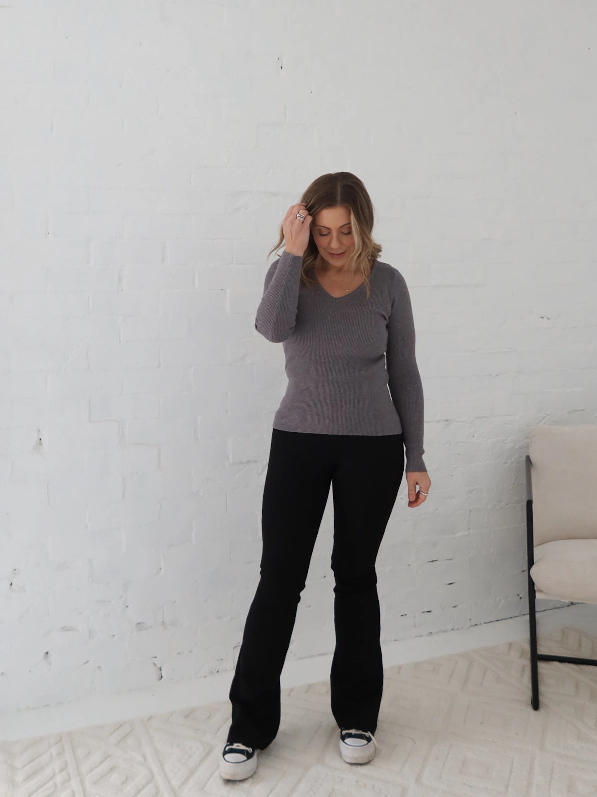 Photo Solid Dawson Knit Top - Grey