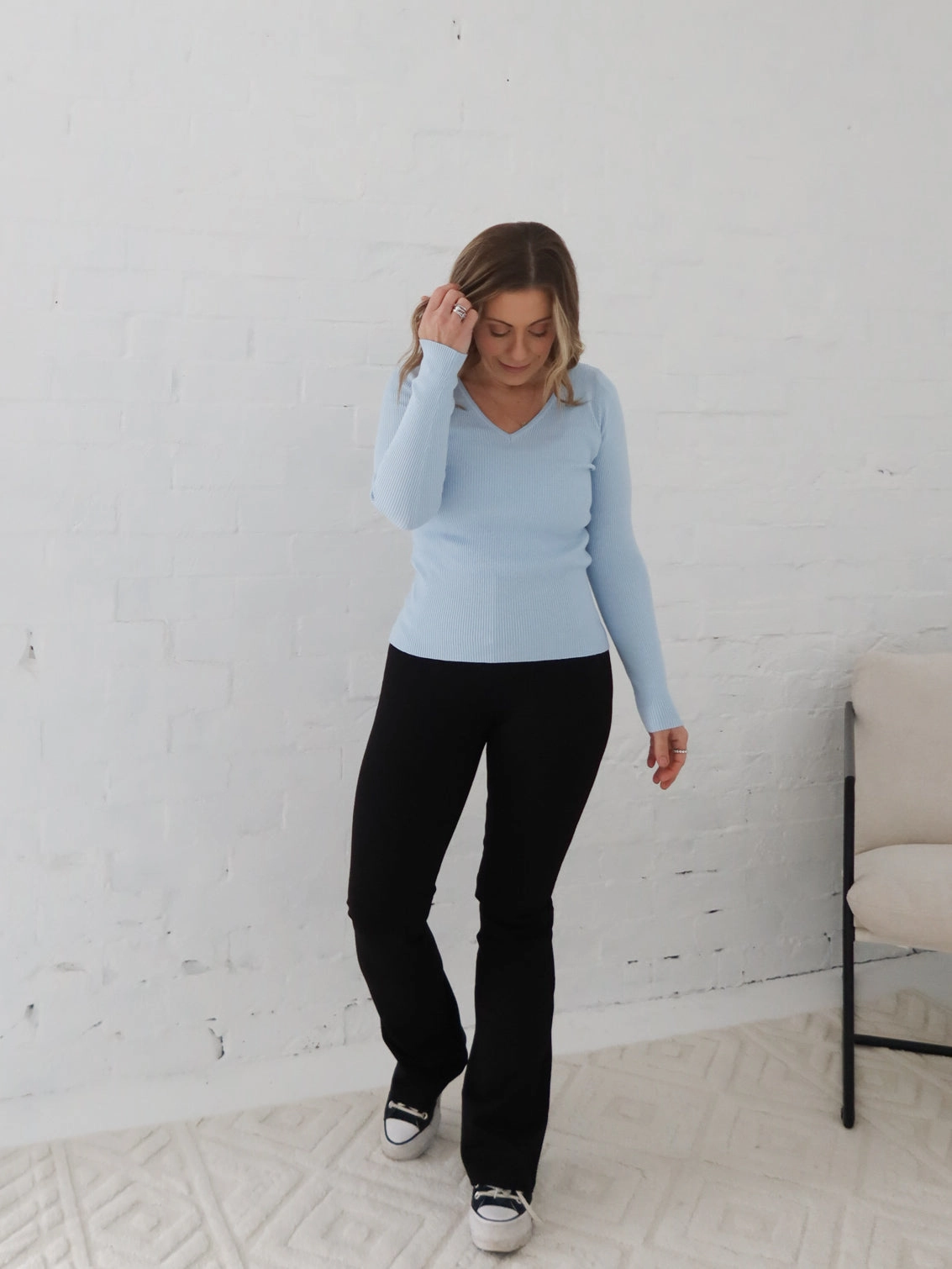 Upcycled Work related Dawson Knit Top - Powder Blue