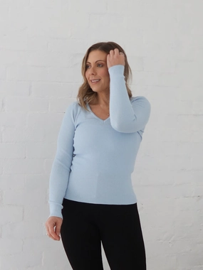 Versatile Layering Fit Dawson Knit Top - Powder Blue