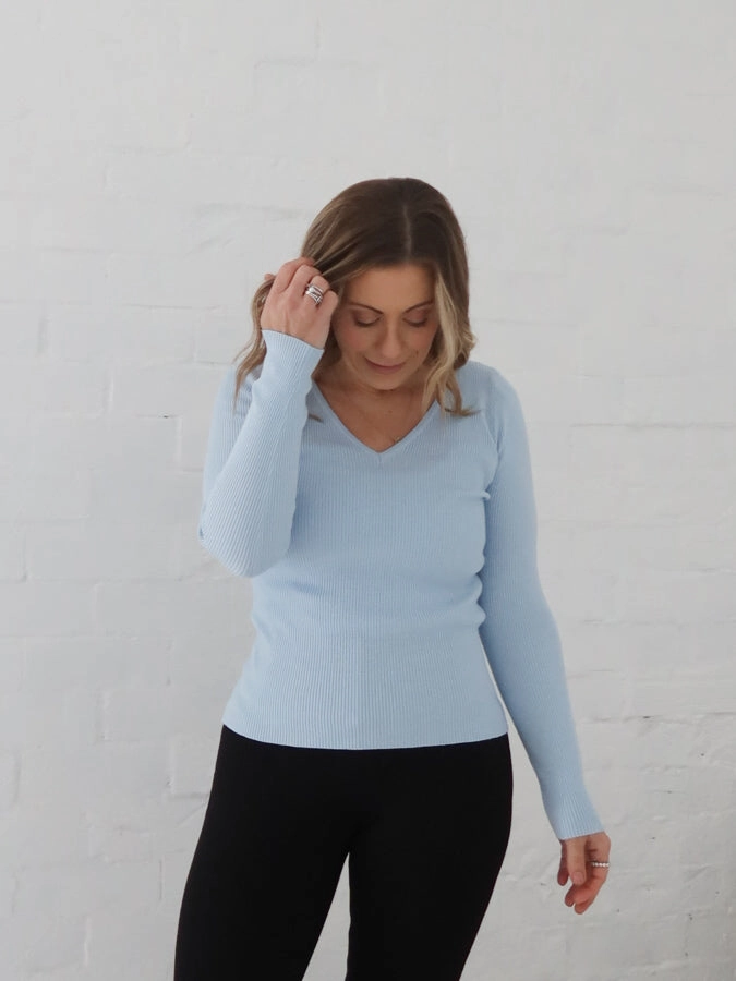 Dawson Knit Top - Powder Blue street Elegant