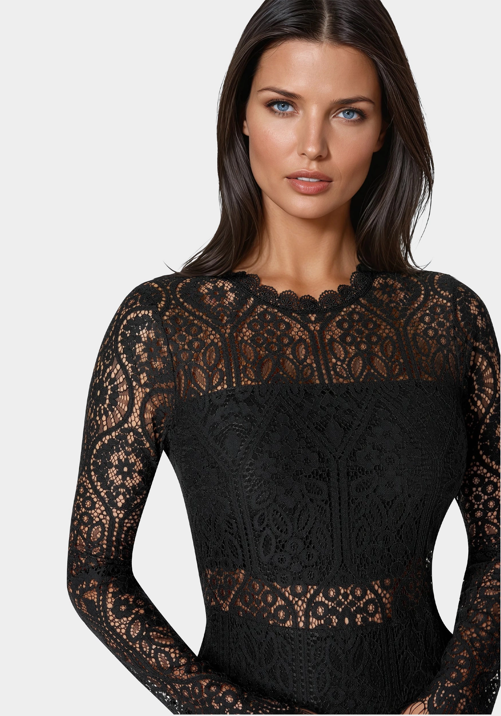 Bandeau Scallop Lace Pencil Dress Layered Comfort Wear