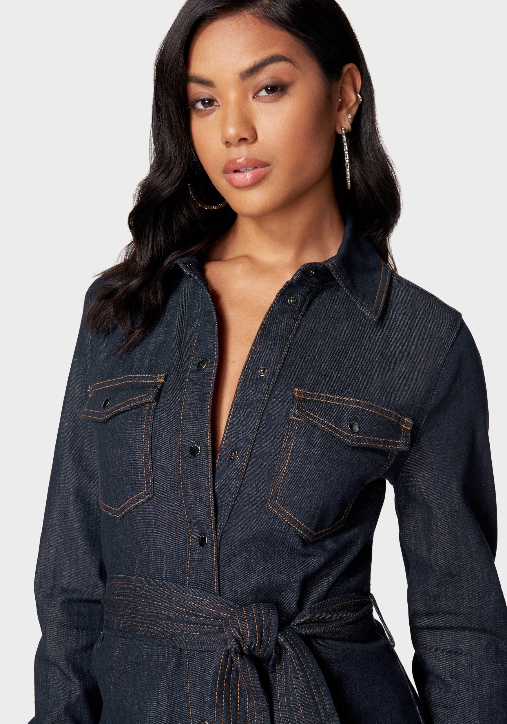 Belted Button Down Denim Shirt Dress Fresh Combo Fall Outfit