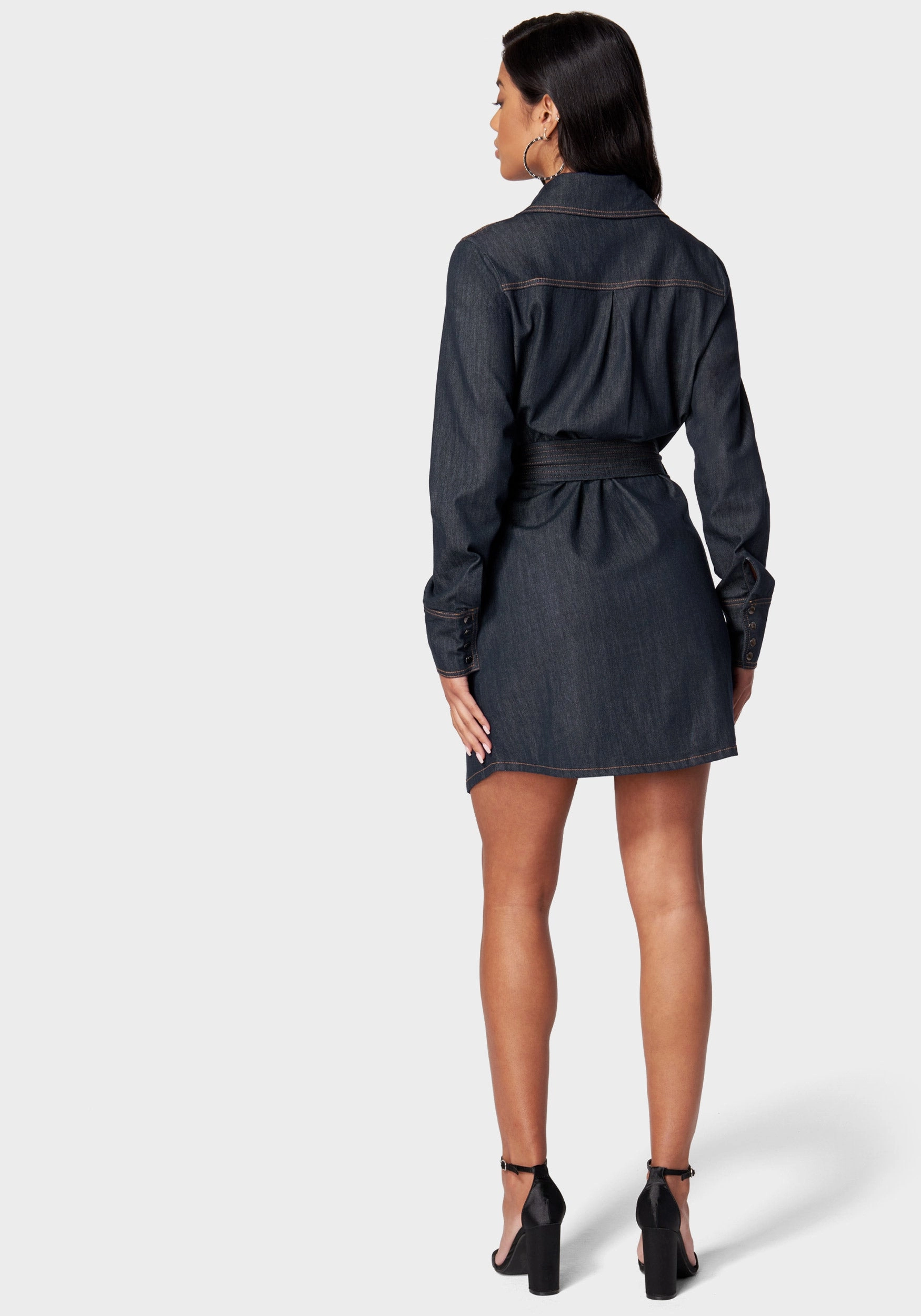 Belted Button Down Denim Shirt Dress Perfect Style Wear