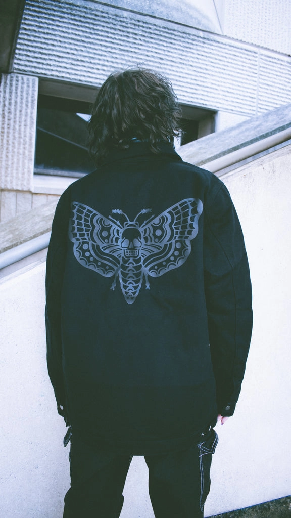 Death Moth Canvas Jacket Black Reinforced Elbows
