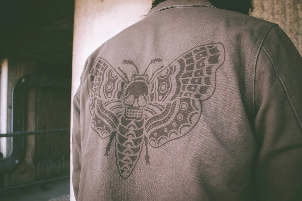 All Season Performance Weave Embellished Trim Death Moth Canvas Jacket Walnut