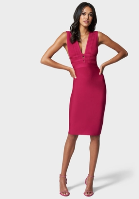 plus-size Effortless Style Plunge Neck Bandage Dress