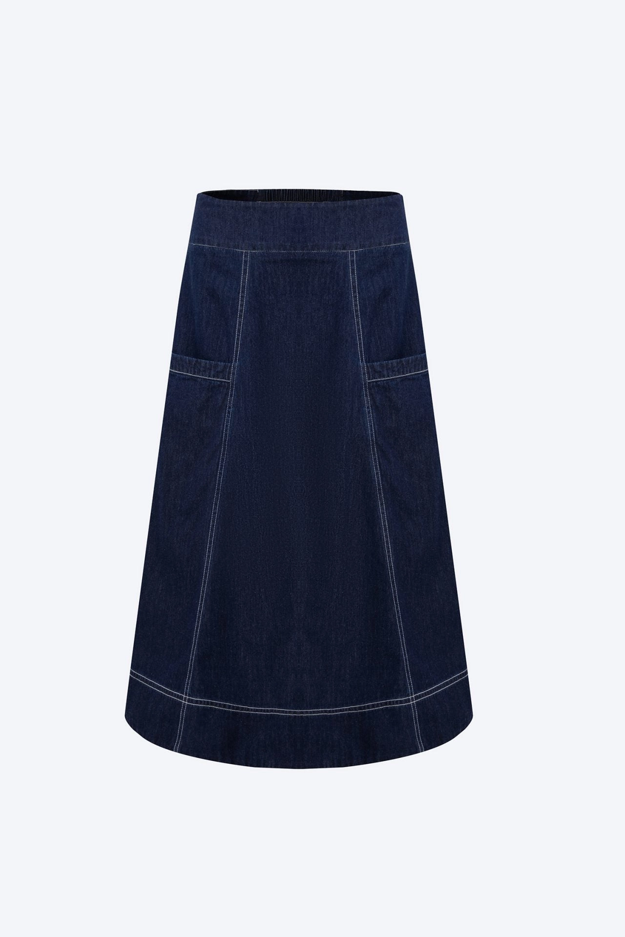 Fade Resistant Cloth Runway Inspired Denim Circular Skirt - Dark Denim