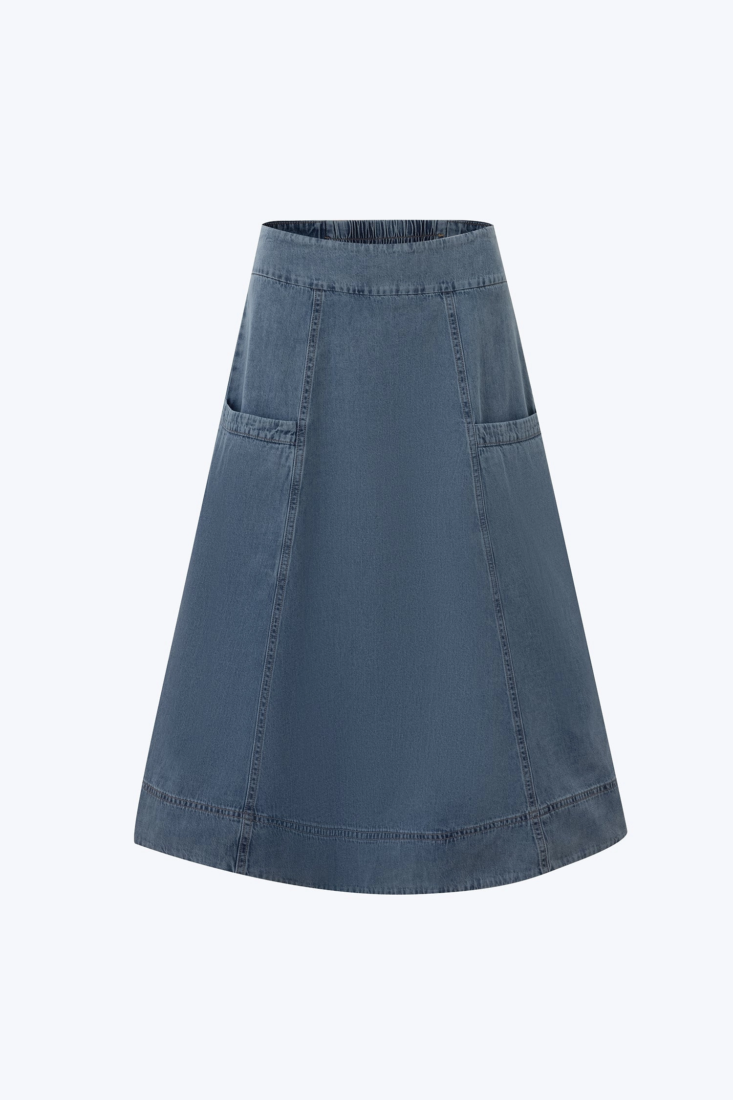 Smooth Layer Artisanal Craft Denim Circular Skirt - Denim