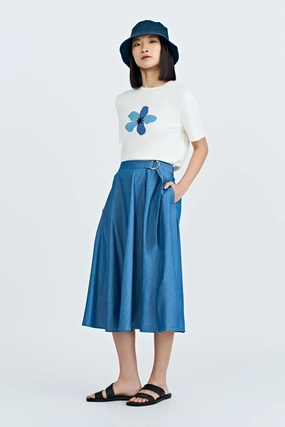 Denim D-Rings Skirt - Denim Layered Look Essential Style