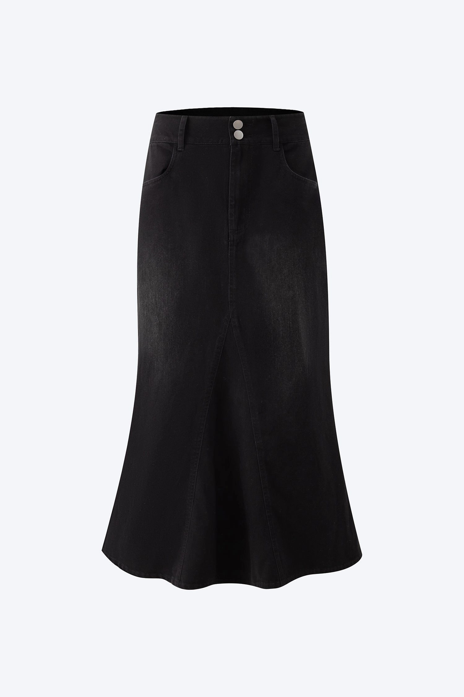 Denim Flare Skirt - Black Gather Details Sleek Flow