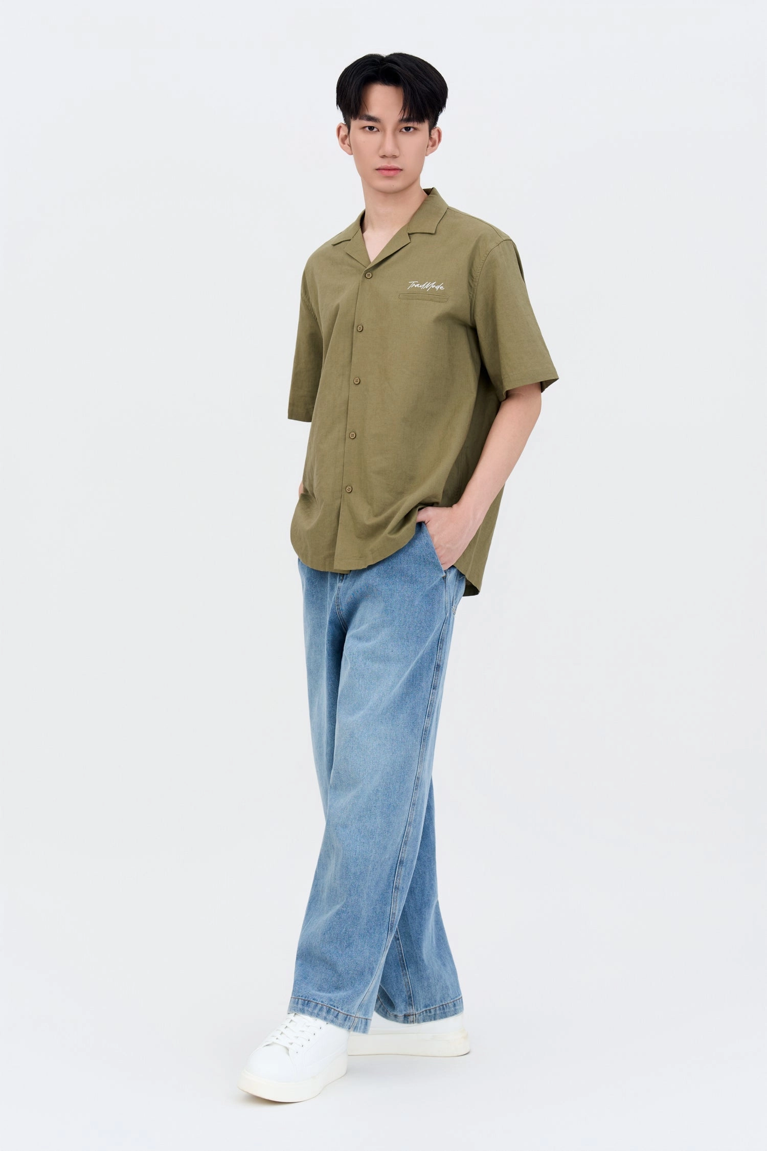 Denim Pocket Jeans Without Waistband - Denim Erasable Logo Patch