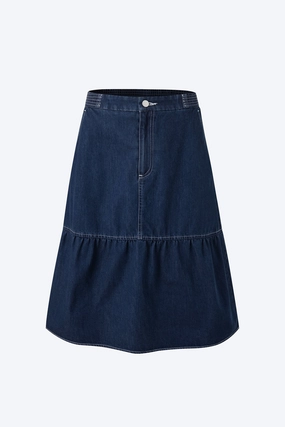 Denim Ruffle Hem Skirt - Dark Denim Seasonal Layering