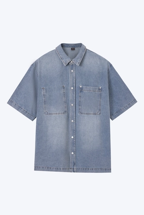 Hypoallergenic Textile Cozy Style Denim Shadow Pocket Shirt - Denim