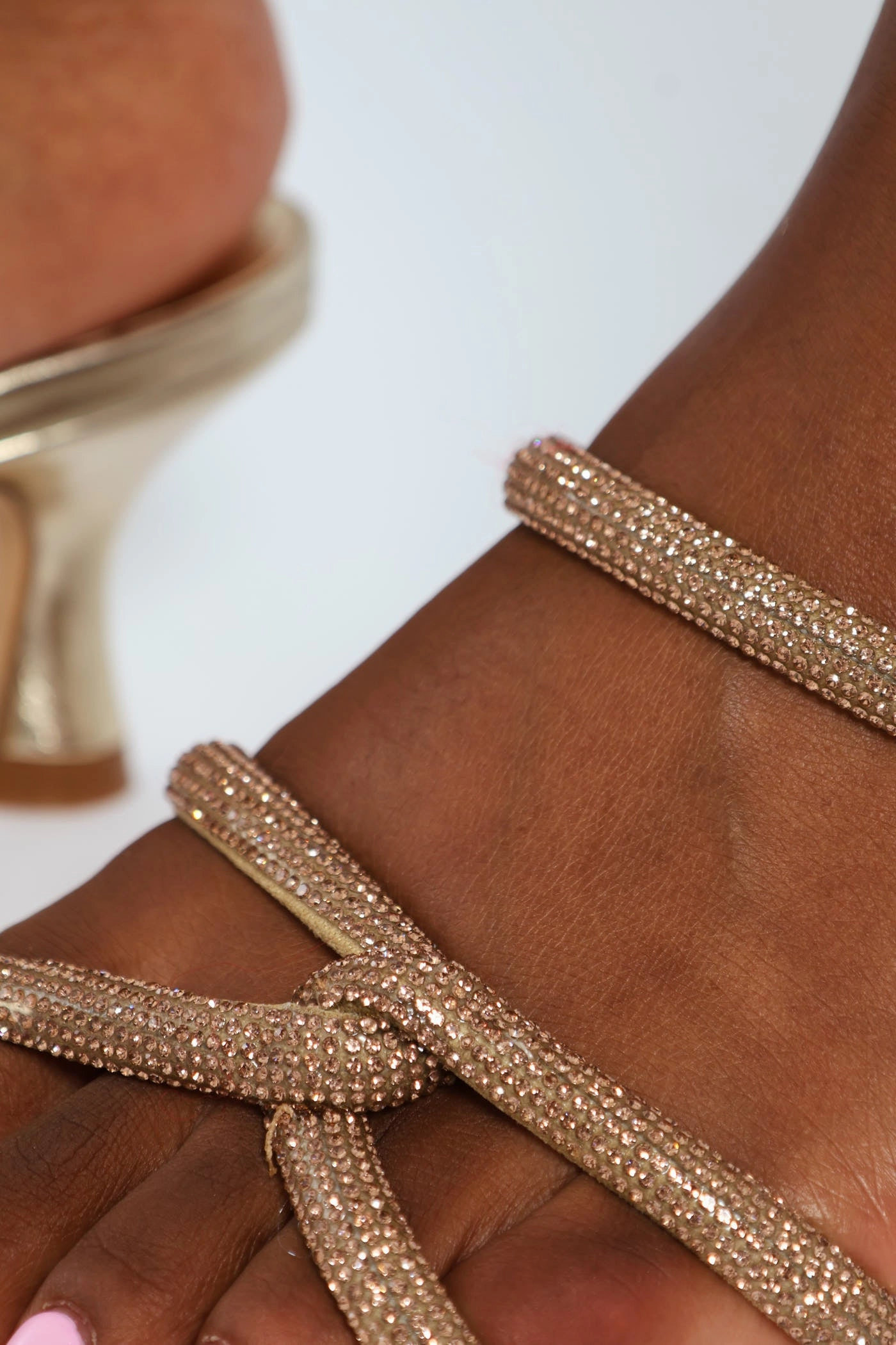 Customizable Diamante Cross Strap Mule Heel - Gold