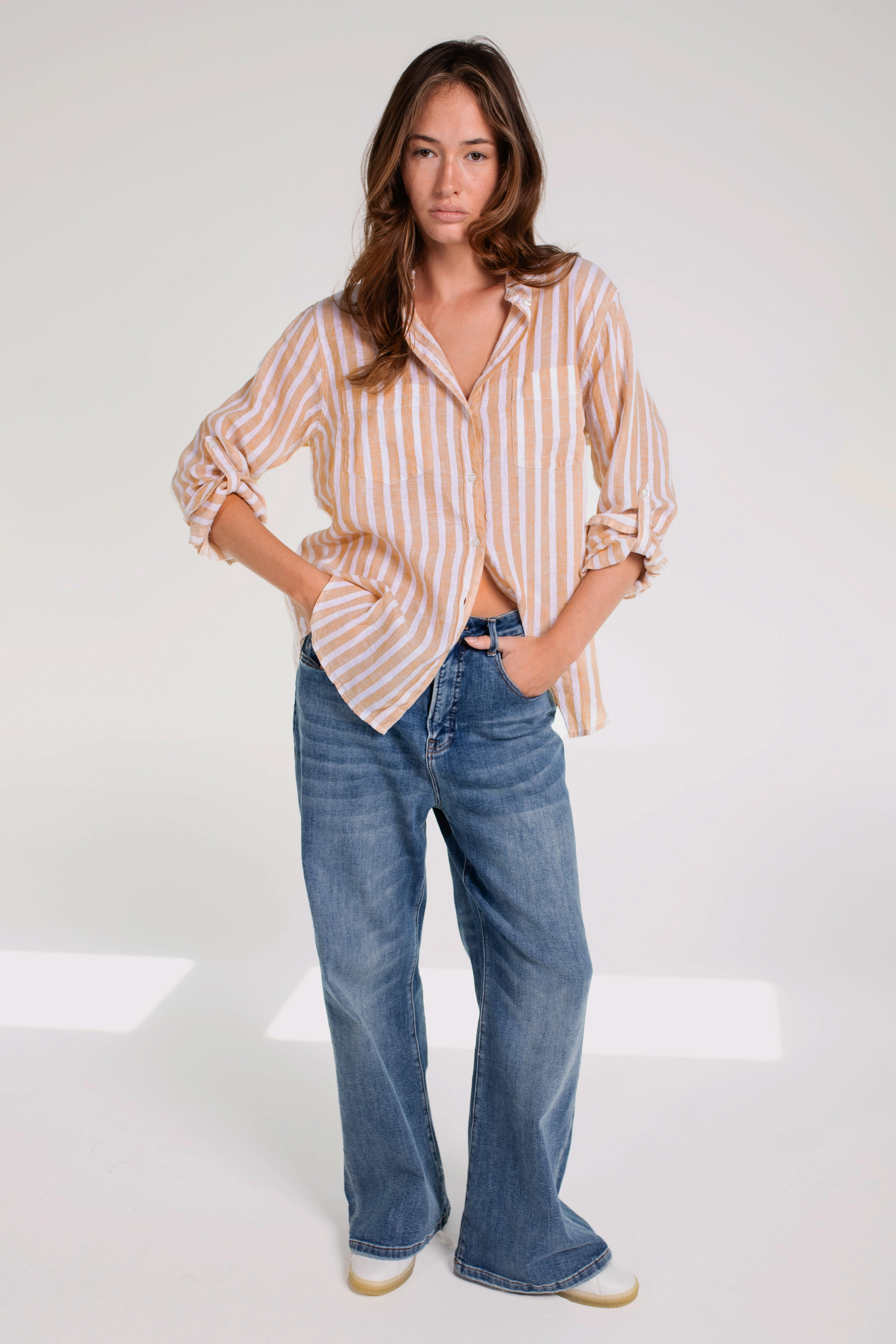 Anti-static Honeycomb Stripe Boyfriend Linen Shirt